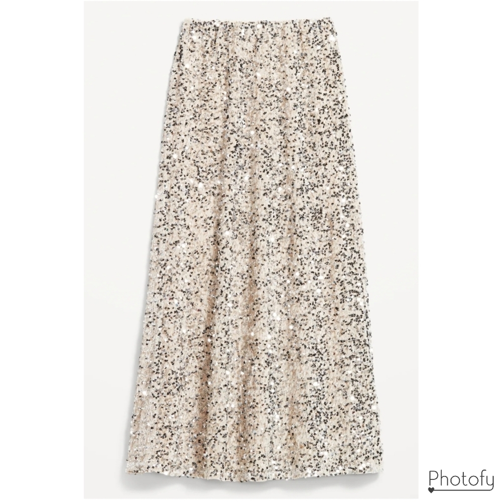 NWT Women's Old Navy Silver Sequin Easter / Graduation / Prom Maxi A-Line Skirt